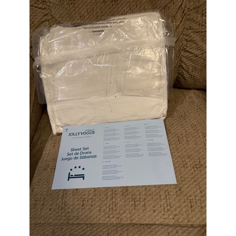 Jollyvogue Full Size Sheet Set White 6 Piece Bedding Flat Fitted 4 Pillowcases